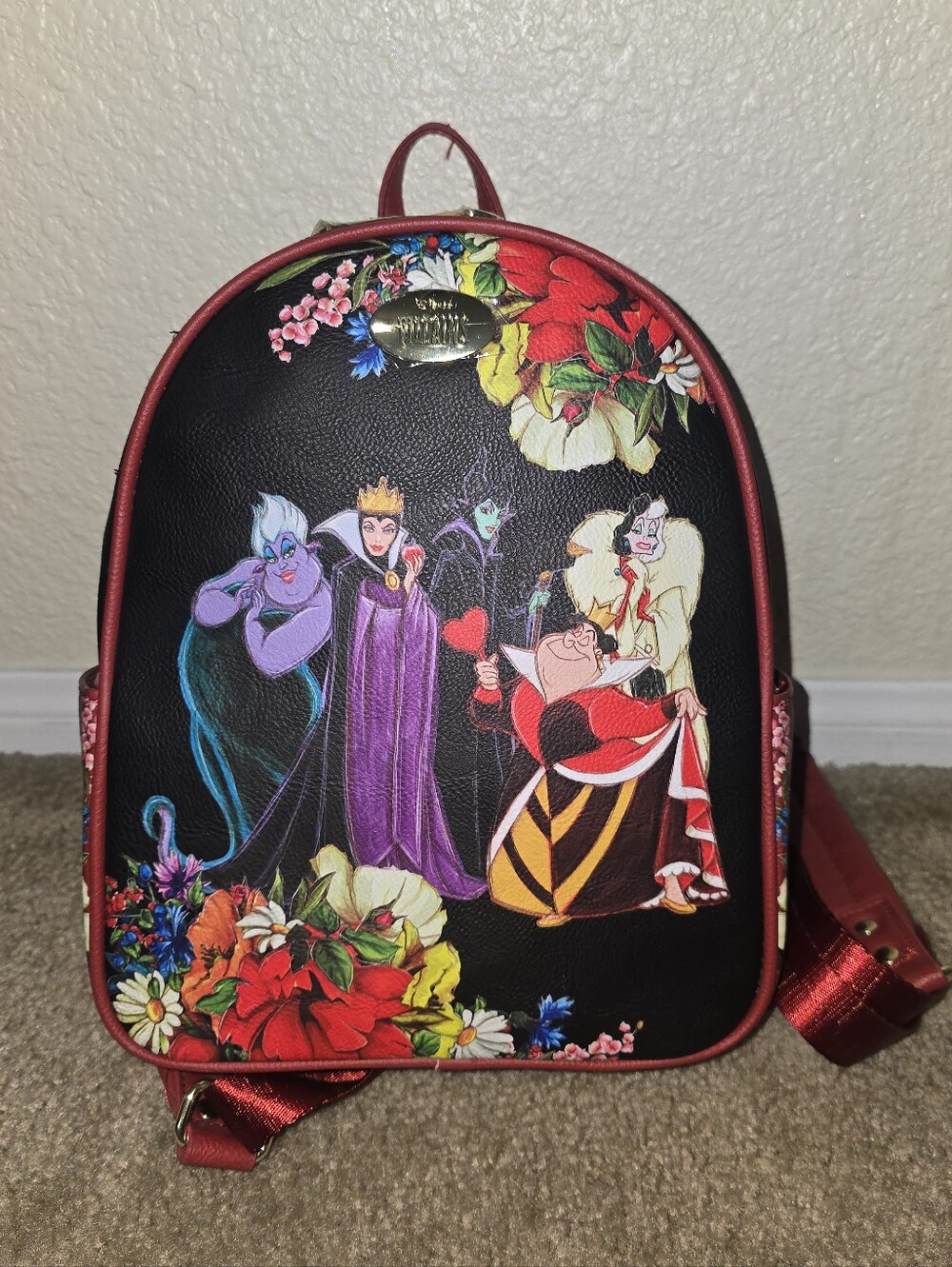 NWT Disney Villains Floral Mini Backpack in Black and Red